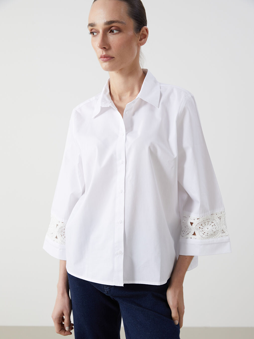 Lace Detailed Oversize Women's Shirt -S5DI93Z8-EEW