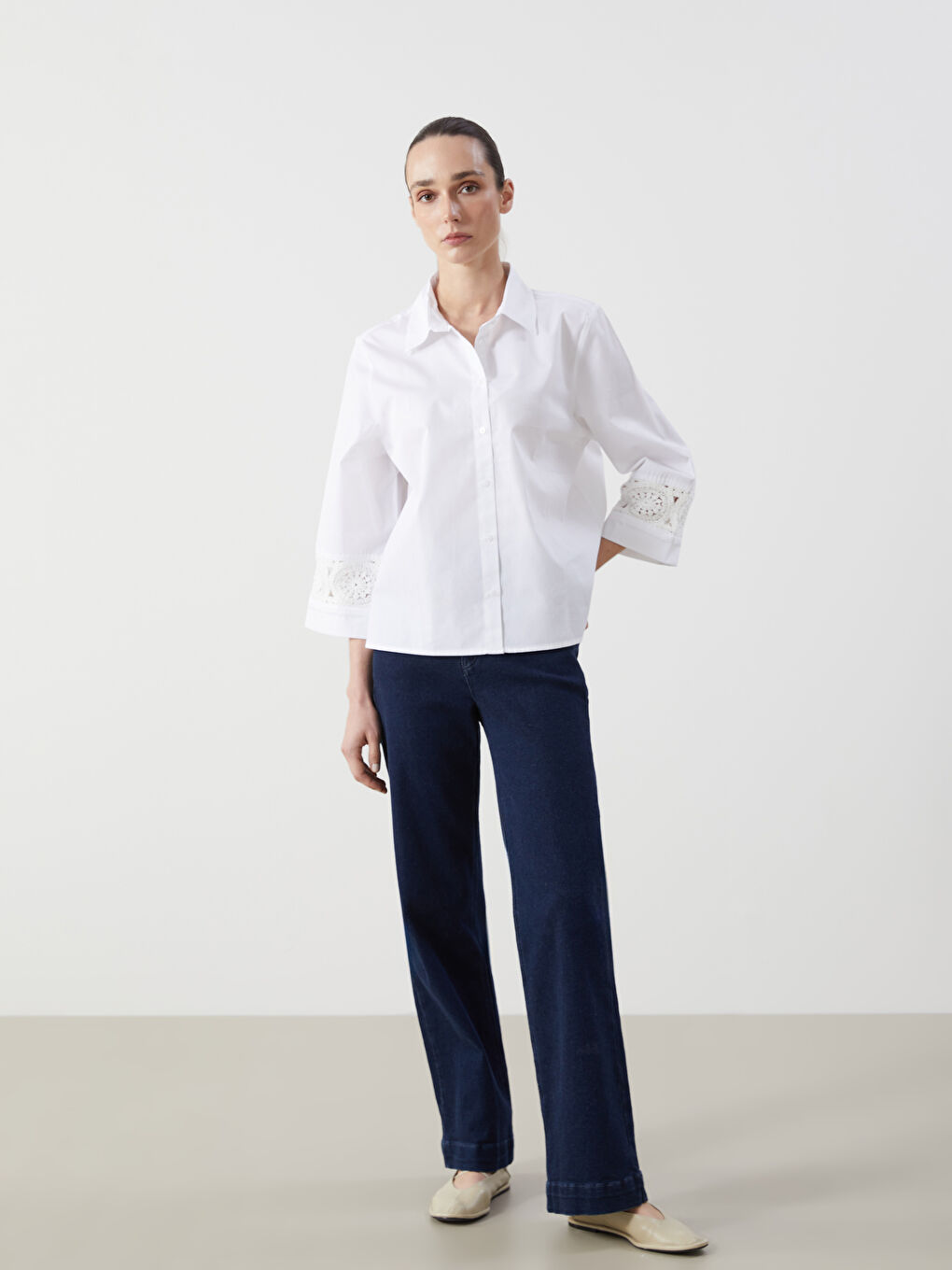 Lace Detailed Oversize Women's Shirt -S5DI93Z8-EEW