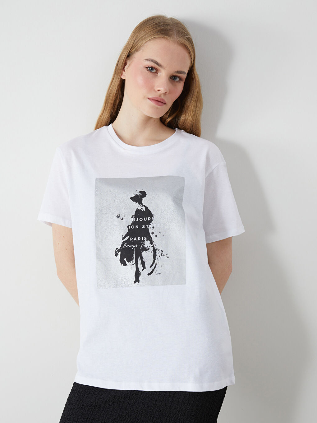 Crew Neck Paris Print Women’S T-Shirt -S5DI99Z8-Q6K