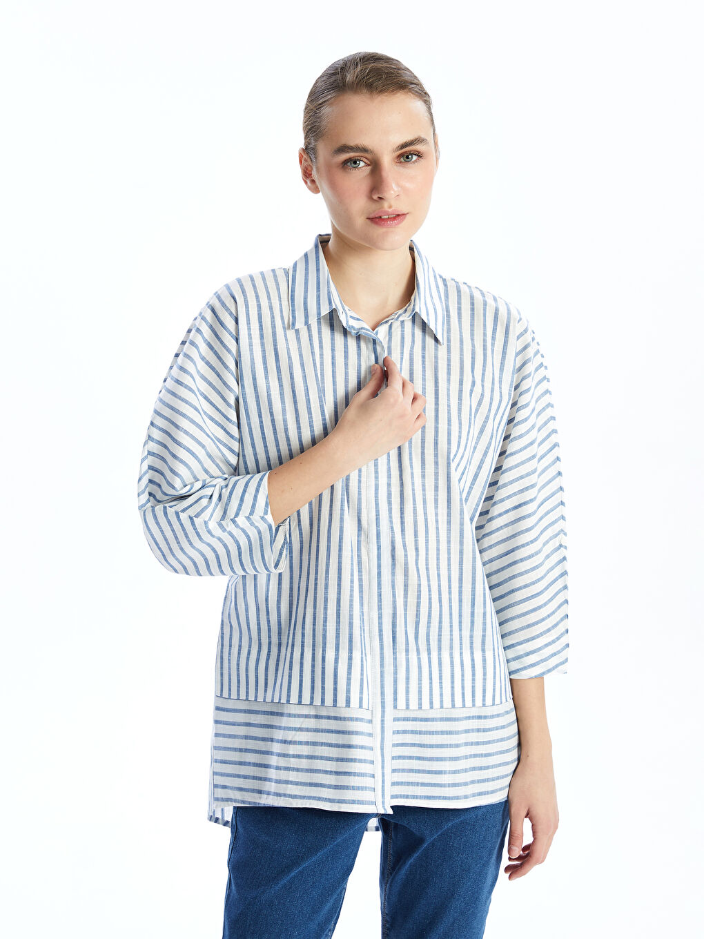 Loose Fit Striped Women's Shirt -S5DJ42Z8-LEN