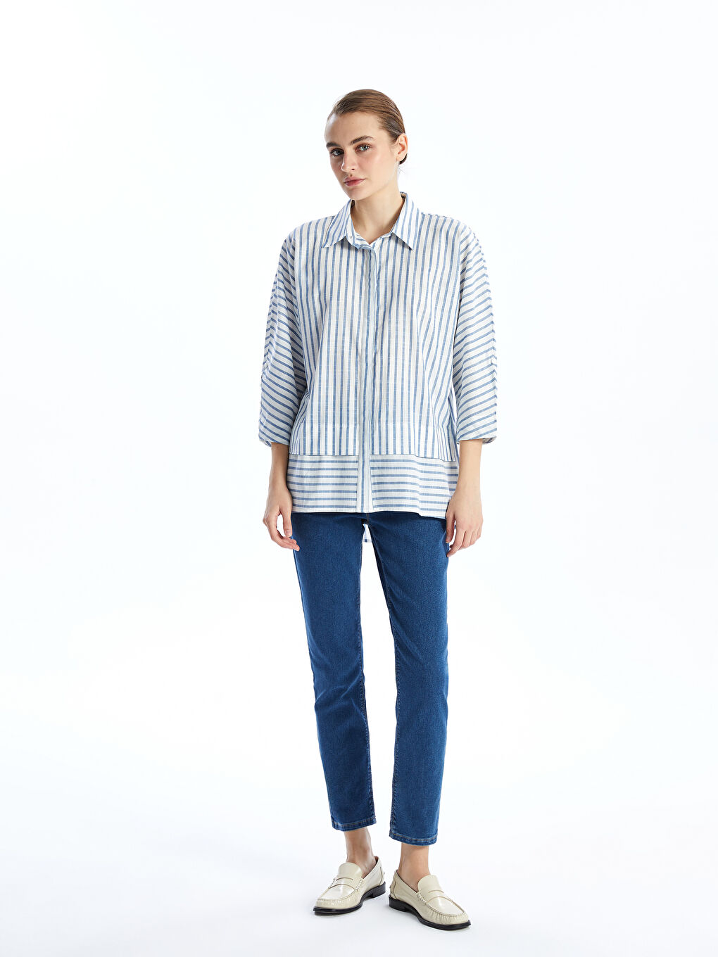 Loose Fit Striped Women's Shirt -S5DJ42Z8-LEN
