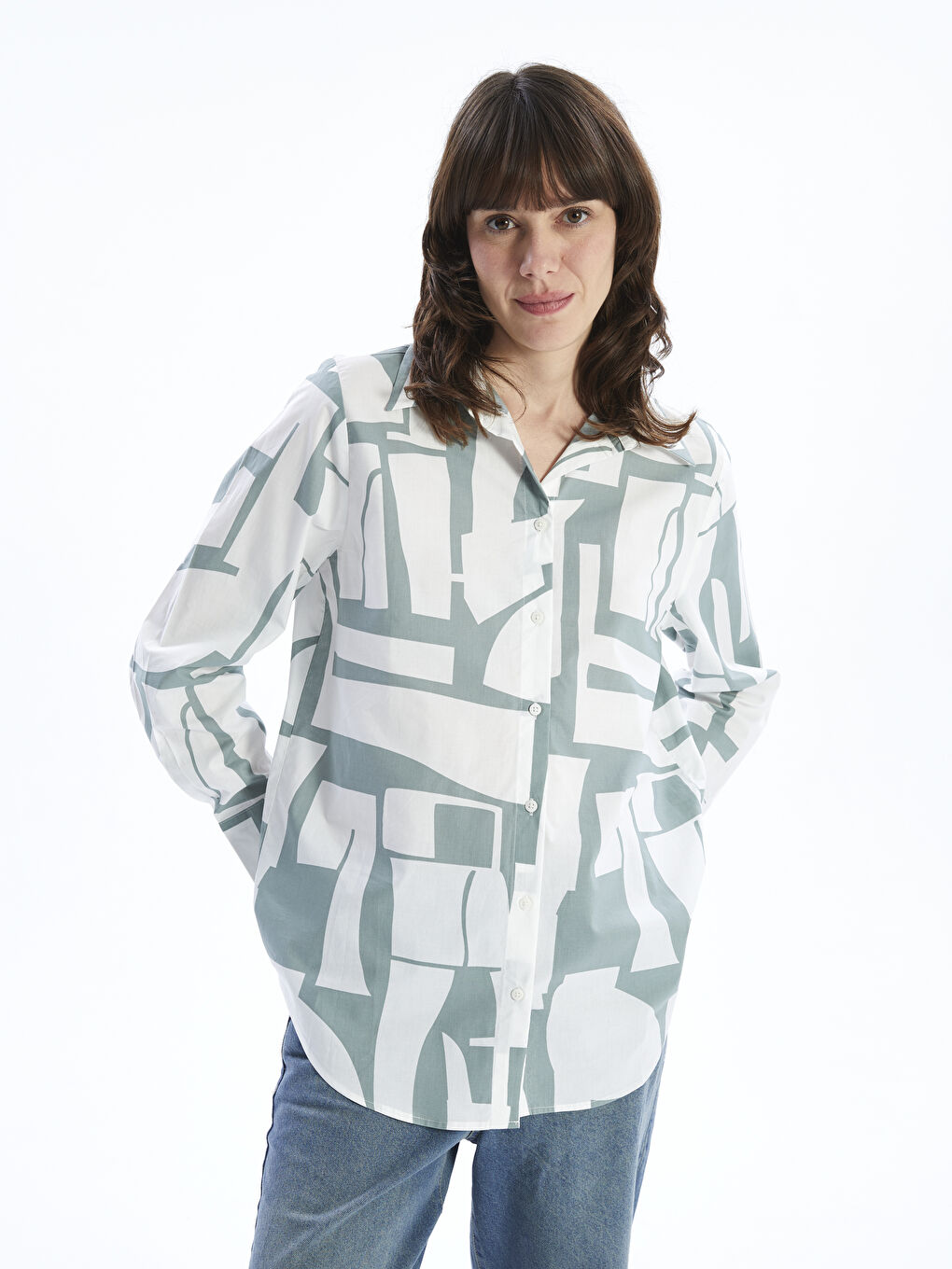 Patterned Poplin Women's Shirt -S5DJ46Z8-LRR