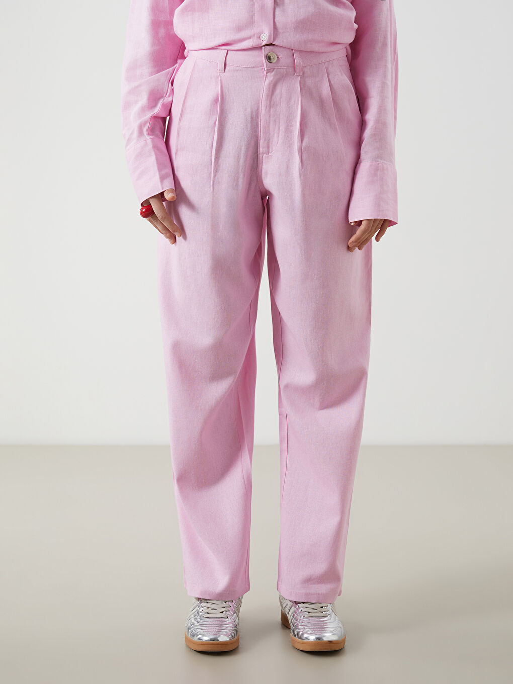 Široke pantalone za žene od mešavine lana -S5DK02Z8-CVR