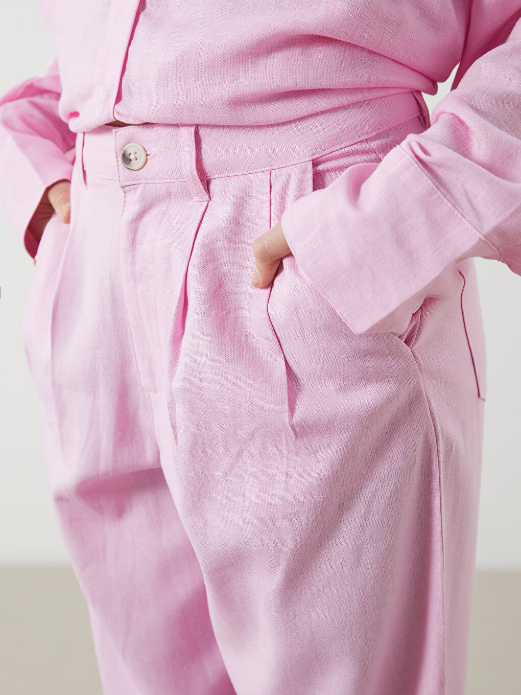 Široke pantalone za žene od mešavine lana -S5DK02Z8-CVR