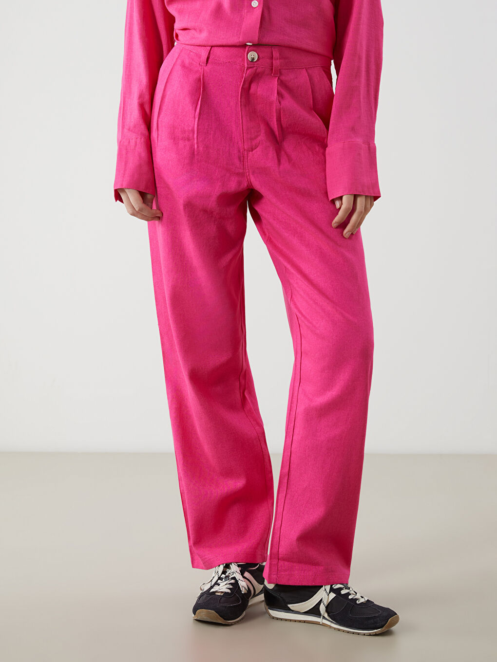 Široke pantalone za žene od mešavine lana -S5DK02Z8-DTZ