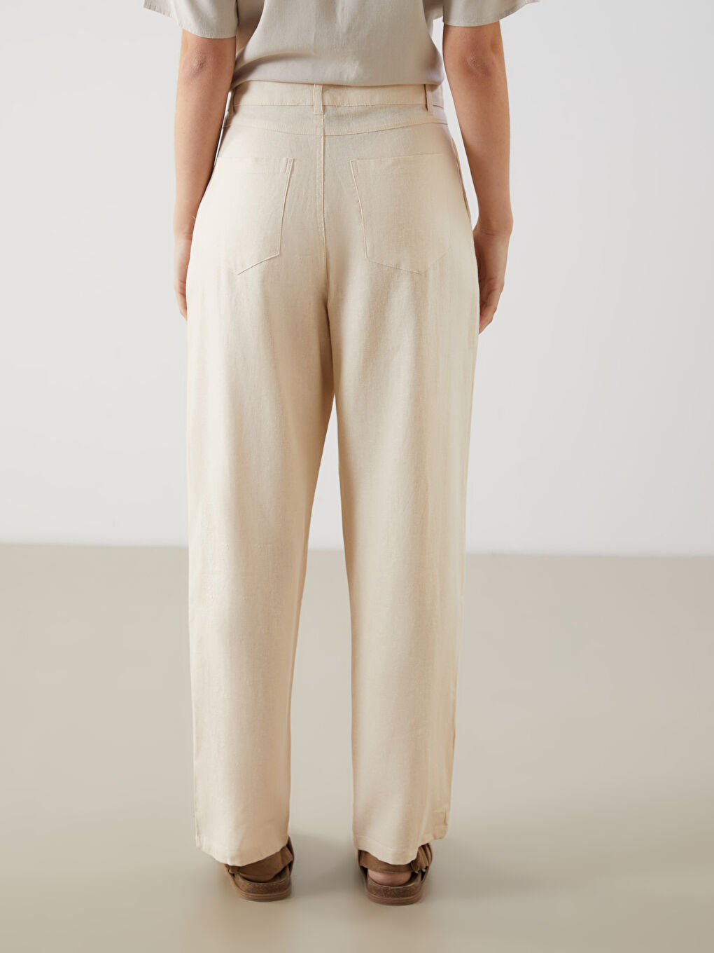 Široke pantalone za žene od mešavine lana -S5DK02Z8-VHM