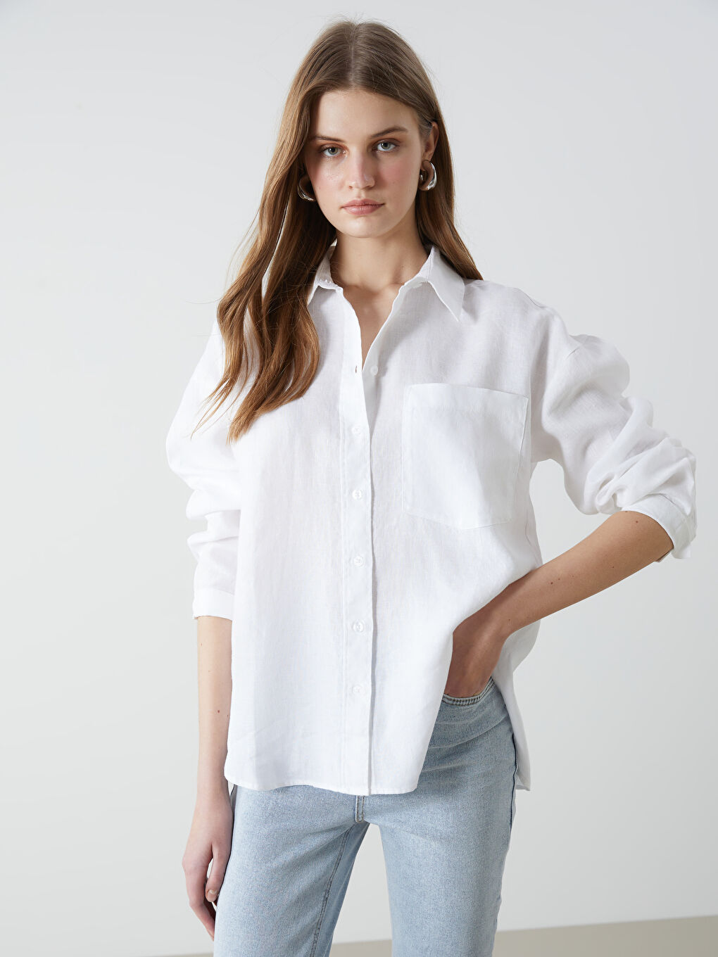 Oversize Linen Women's Shirt -S5DK06Z8-Q6K