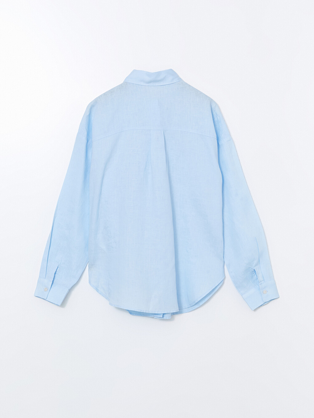 Mavi Oversize %100 Keten Kadın Gömlek-8