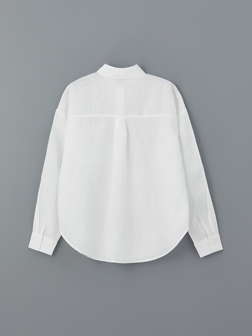 Beyaz Oversize %100 Keten Kadın Gömlek-3