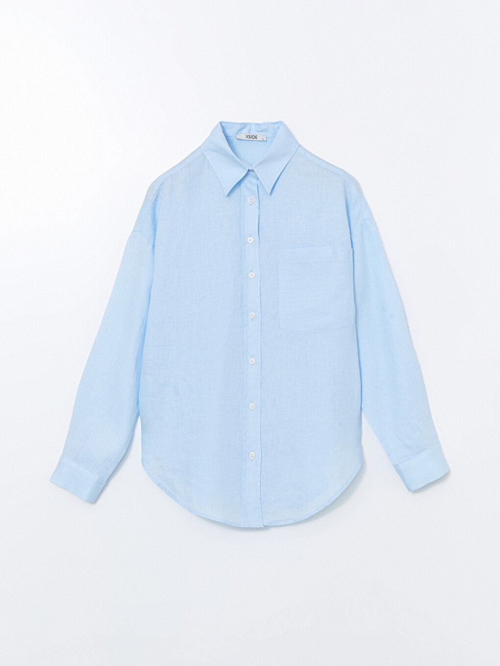 Mavi Oversize %100 Keten Kadın Gömlek-7