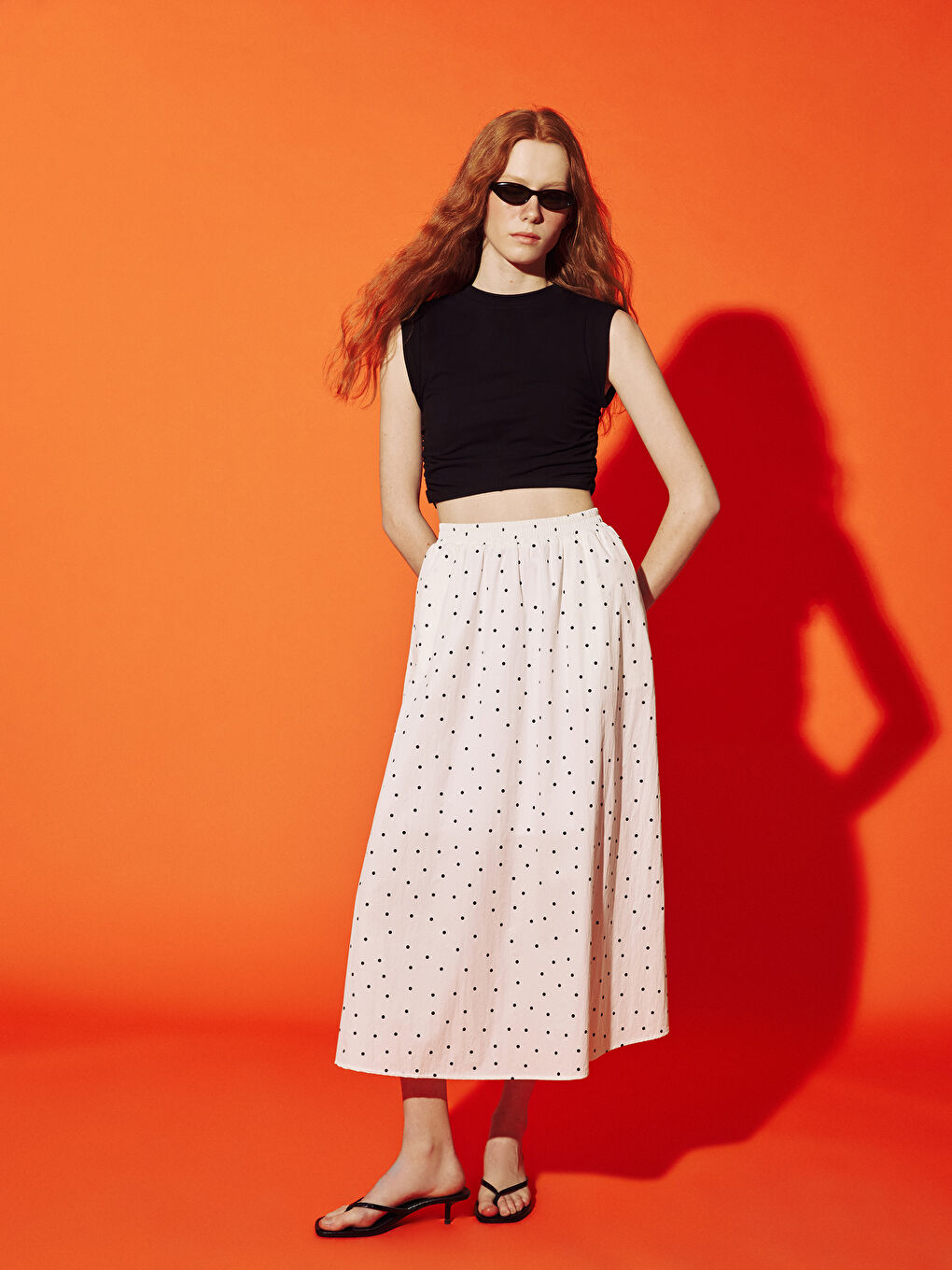 Elastic Waist Polka Dot Skirt -S5DK08Z8-J1F