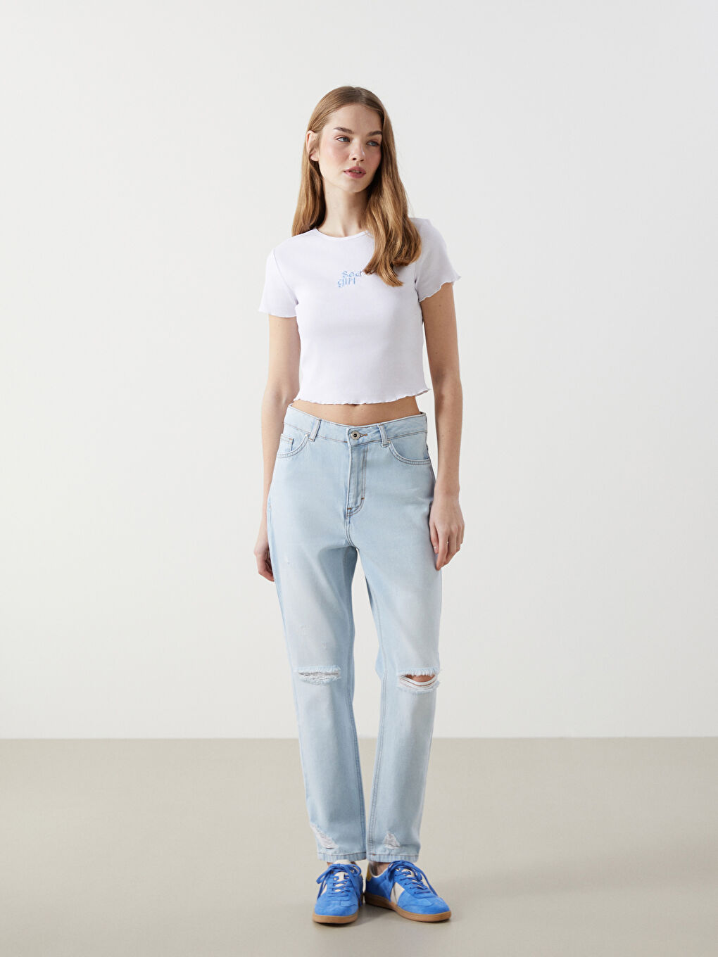 Crew Neck Embroidered Women's Crop Top -S5DK18Z8-Q6K