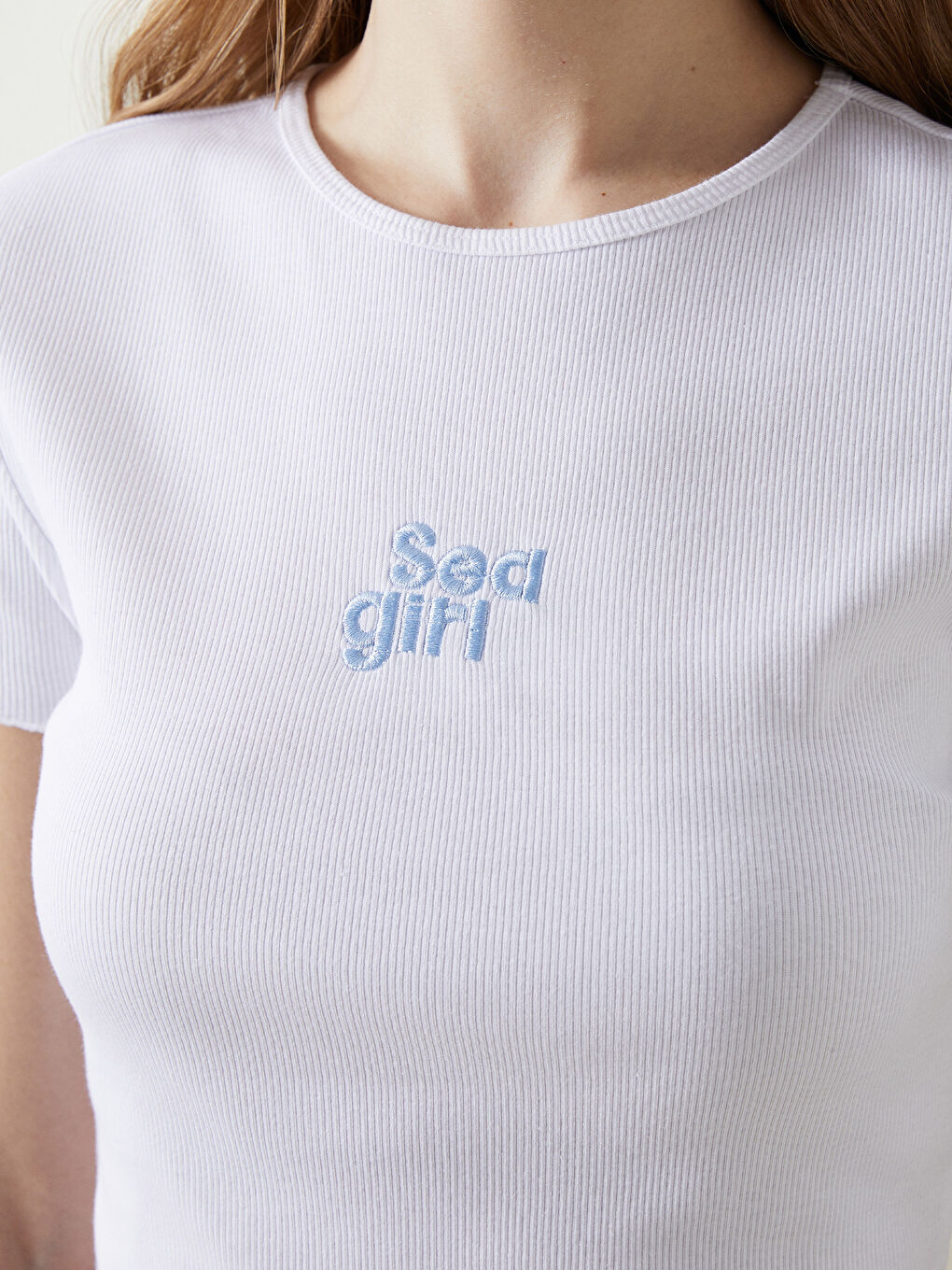 Crew Neck Embroidered Women's Crop Top -S5DK18Z8-Q6K