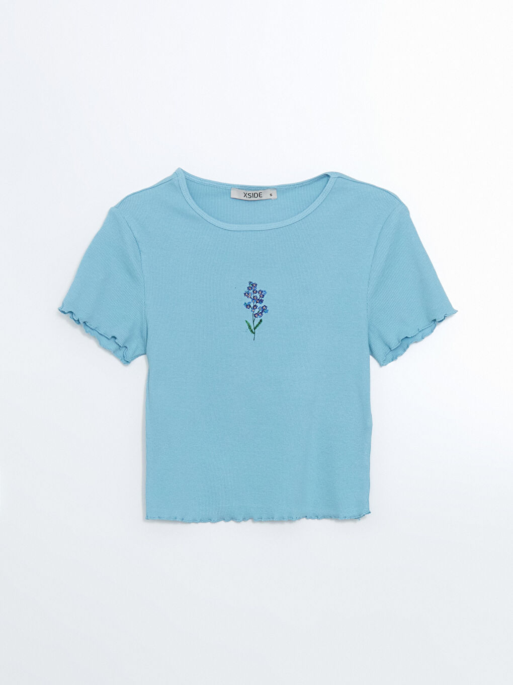 Crew Neck Embroidered Women's Crop Top -S5DK18Z8-Y0N