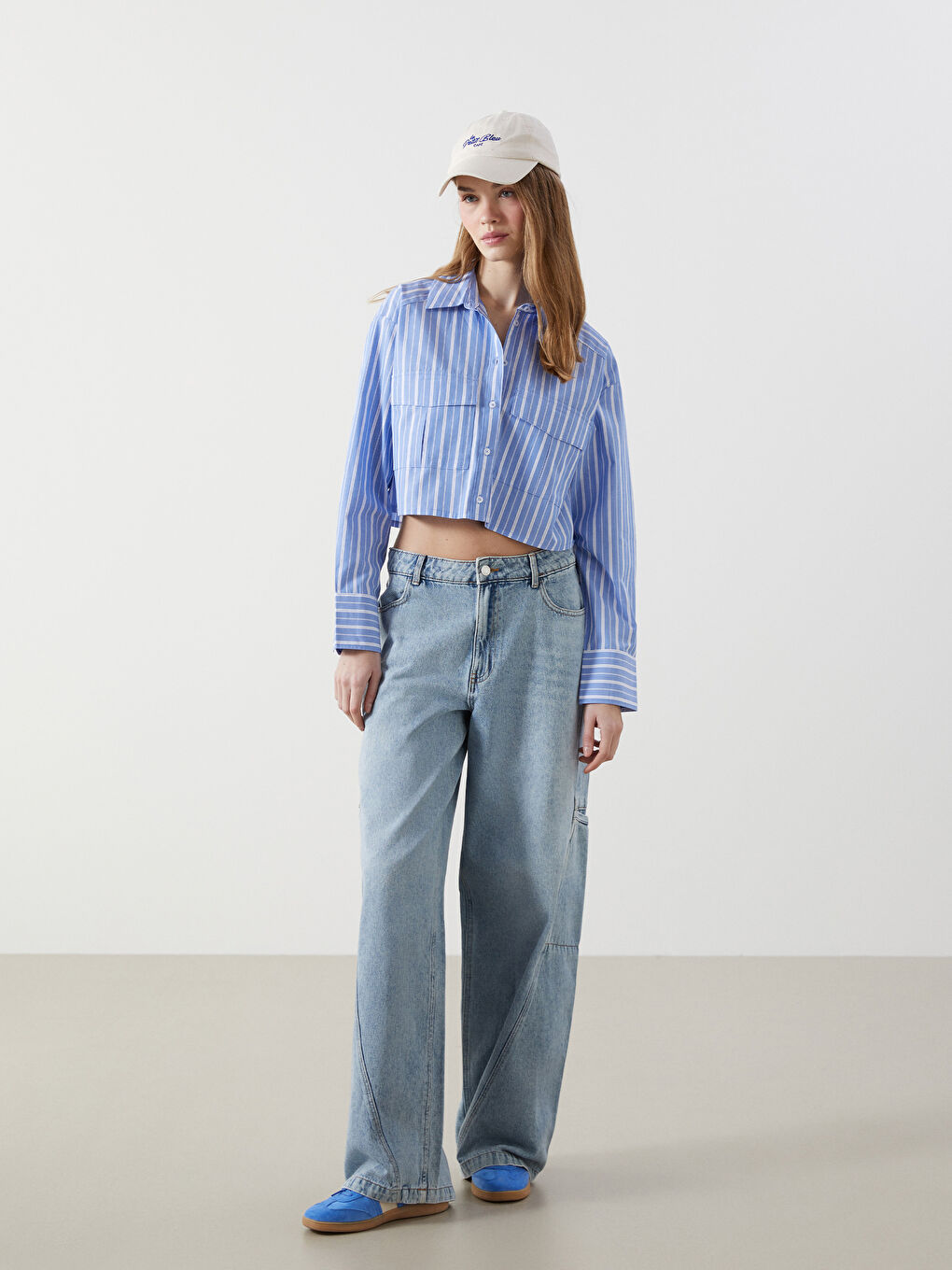 Striped Poplin Crop Women's Shirt -S5DK26Z8-LEN