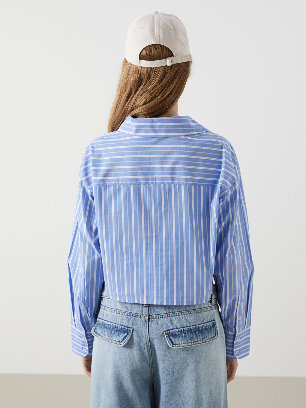 Striped Poplin Crop Women's Shirt -S5DK26Z8-LEN