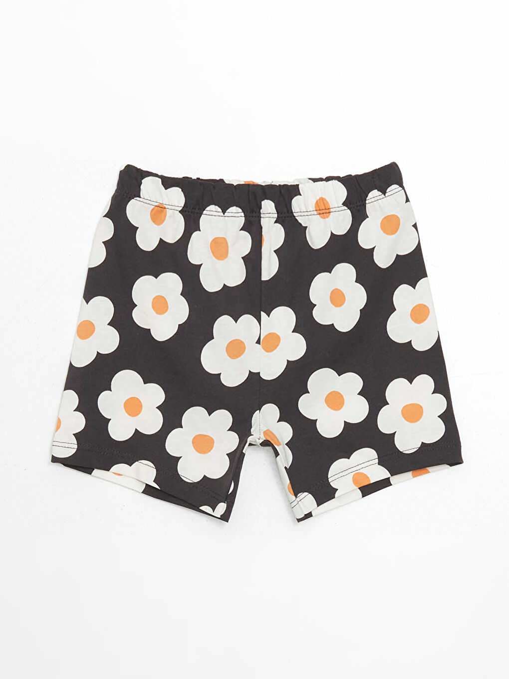 Antrasit Beli Lastikli Çiçekli Kız Bebek Şort