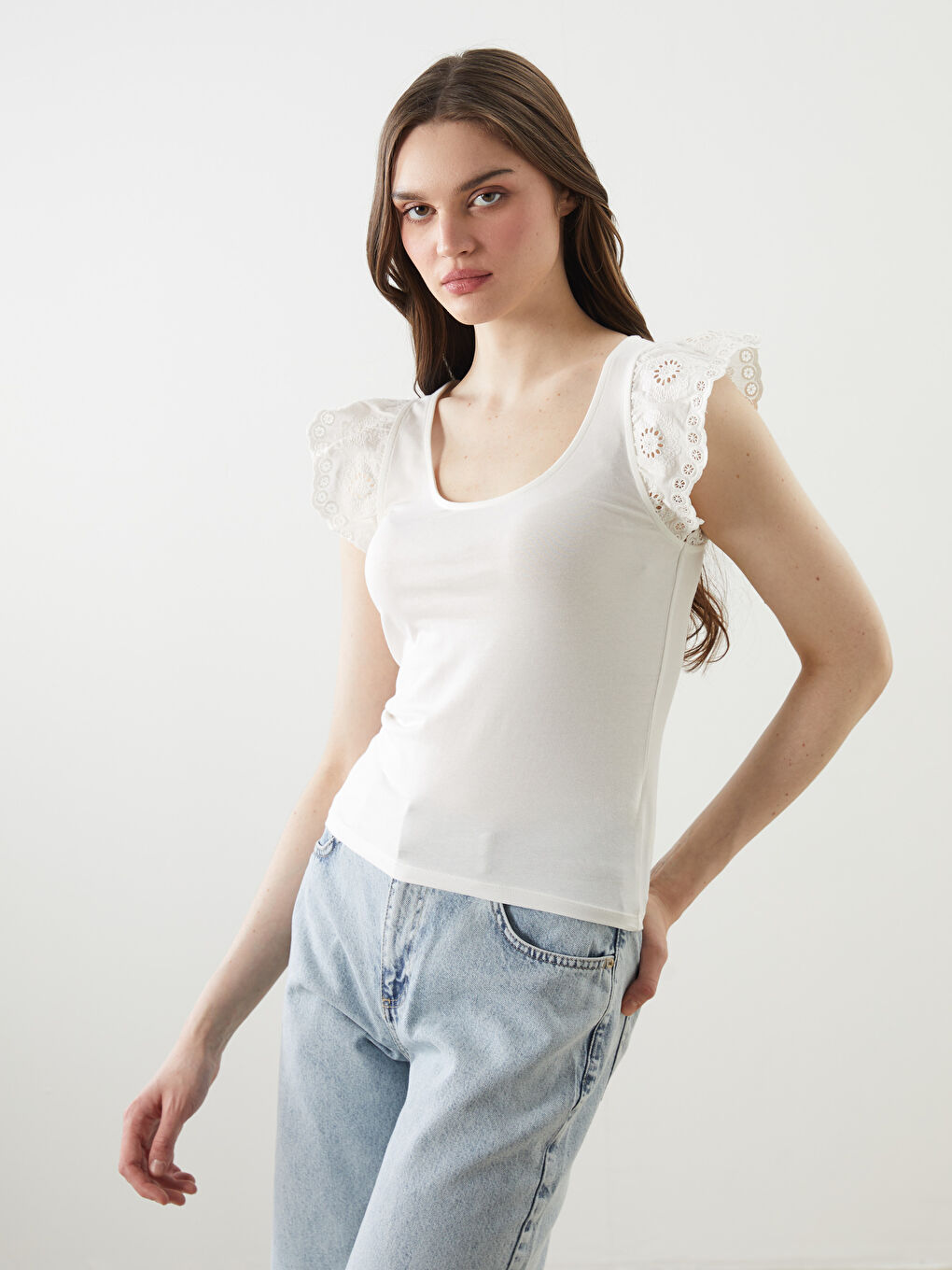 U Neck Lace Detailed Women's Tank Top -S5DK42Z8-R9J