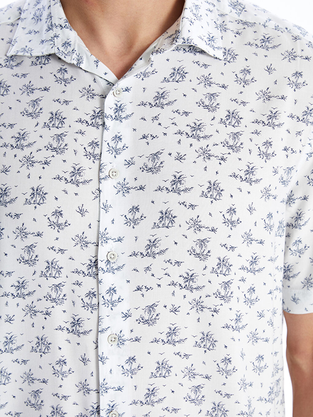 Regular Fit Short Sleeve Patterned Poplin Men's Shirt-2