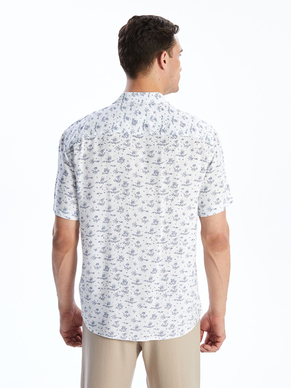 Regular Fit Short Sleeve Patterned Poplin Men's Shirt-3