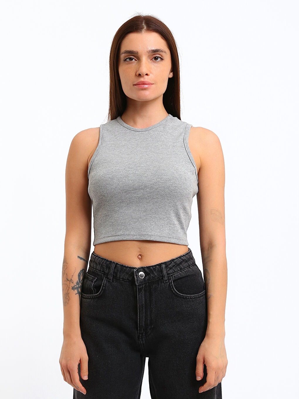 Crew Neck Textured Women's Crop Top