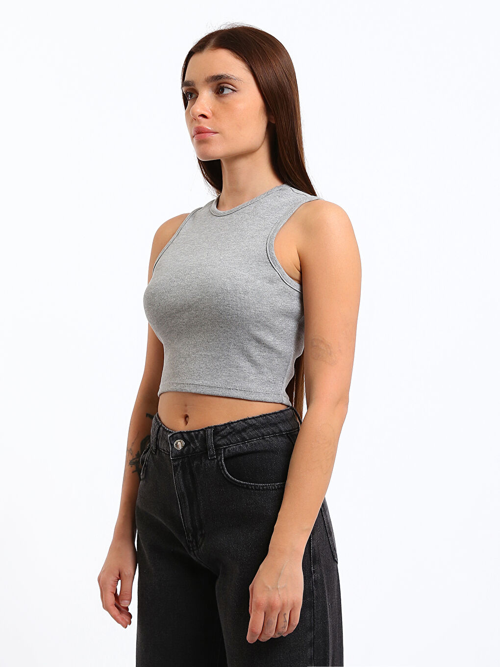 Crew Neck Textured Women's Crop Top-3