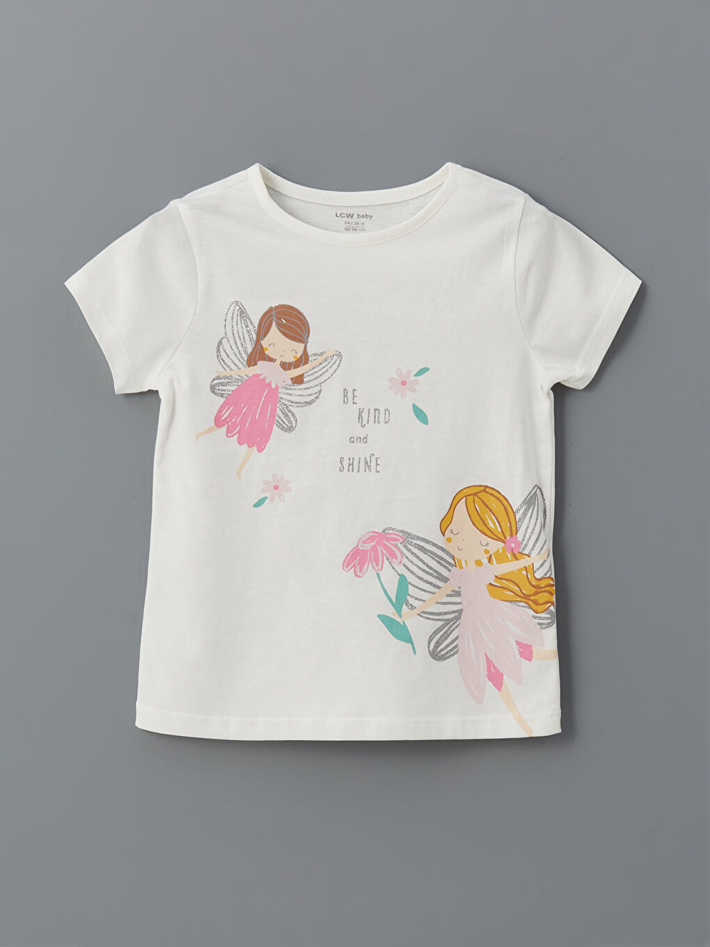 Ekru Bisiklet Yaka Baskılı Kız Bebek Pijama Üst