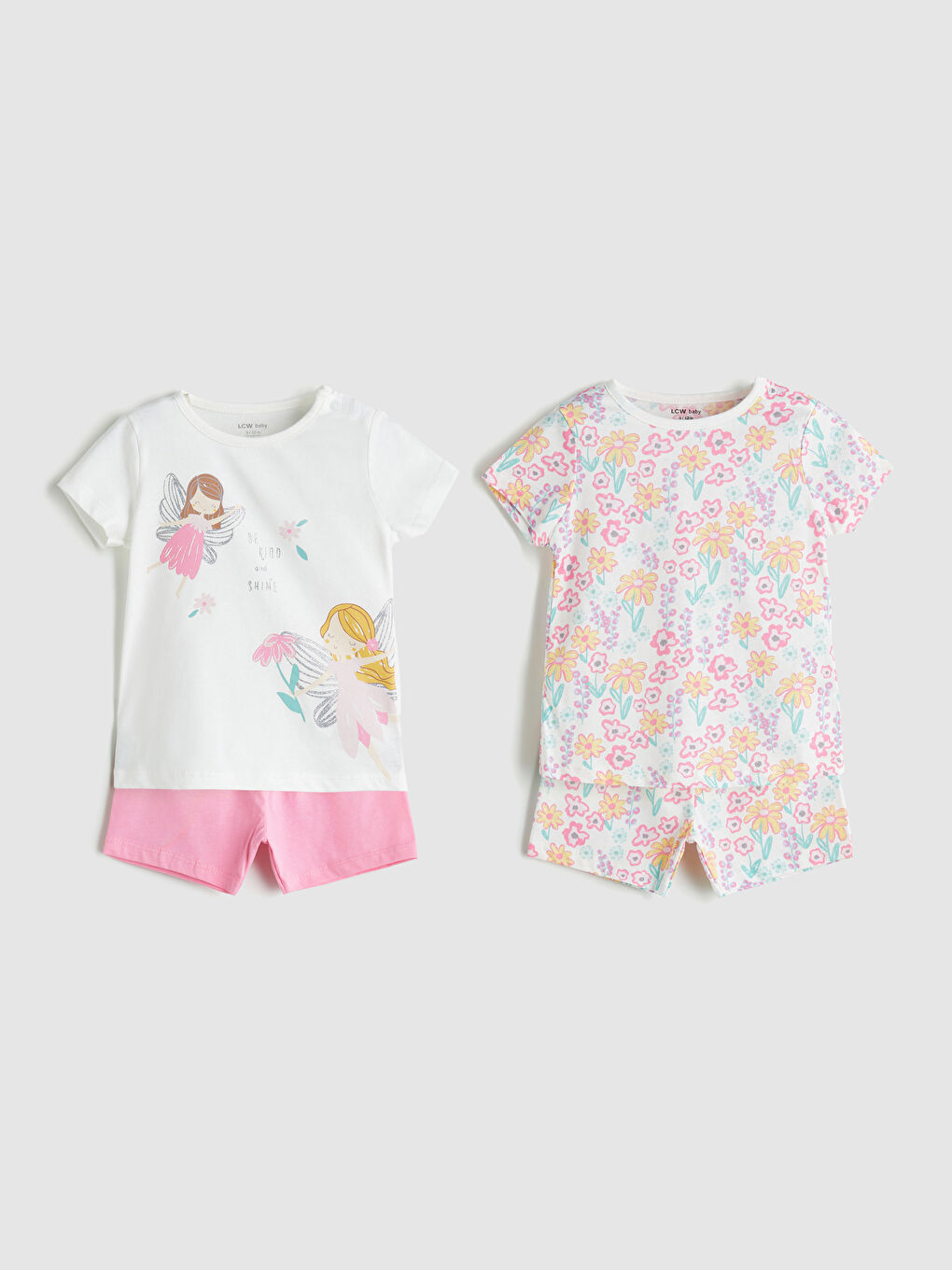 LCW baby Crew Neck Baby Girls' Shortie Pyjama Set 2 Pack -S5DK74Z1-FDU