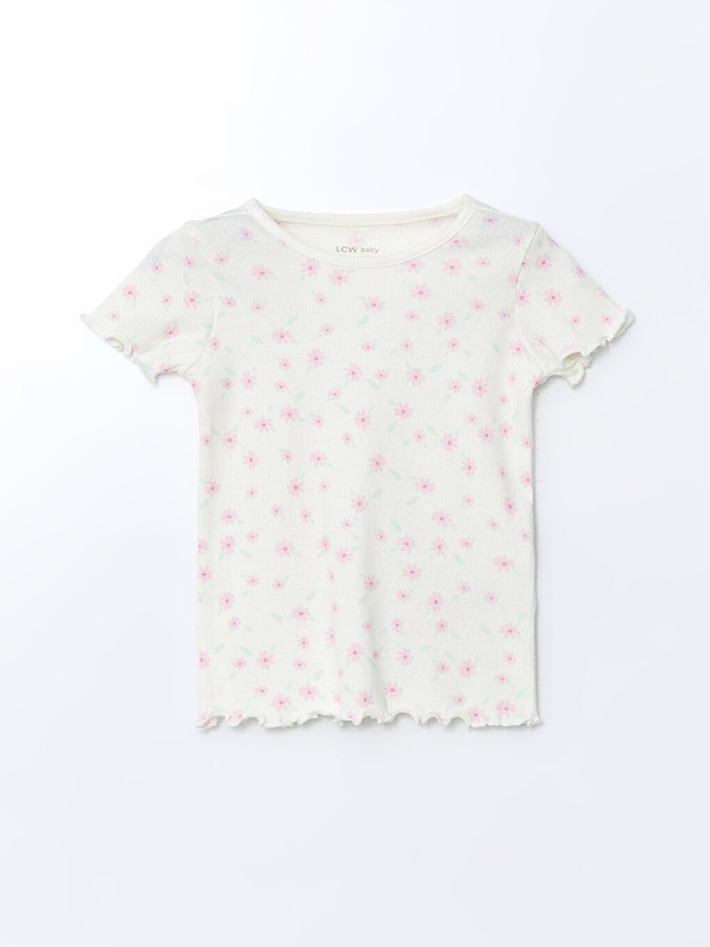 Ekru Bisiklet Yaka Çiçekli Kız Bebek Pijama Üstü