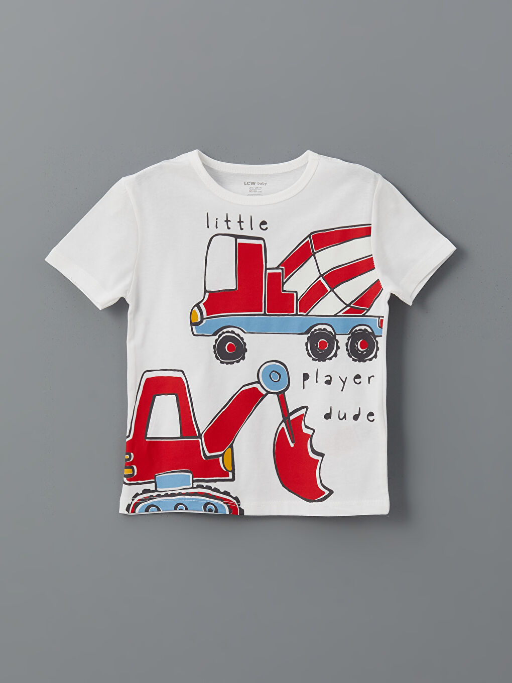 Beyaz Bisiklet Yaka Baskılı Erkek Bebek Pijama Üst