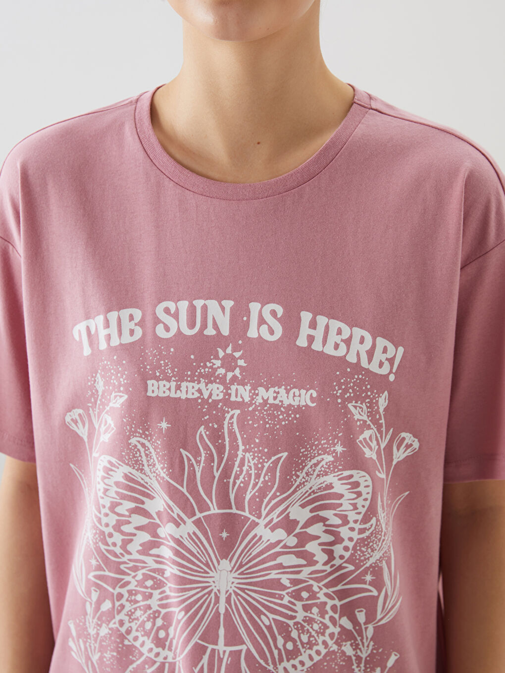 Crew Neck Printed Oversize Women's T-Shirt -S5DL03Z8-GEA