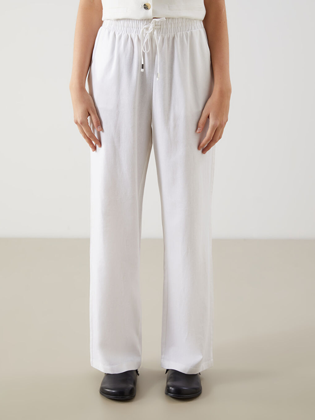 Women's Elastic Waist Linen Blend Trousers -S5DL51Z8-Q6K