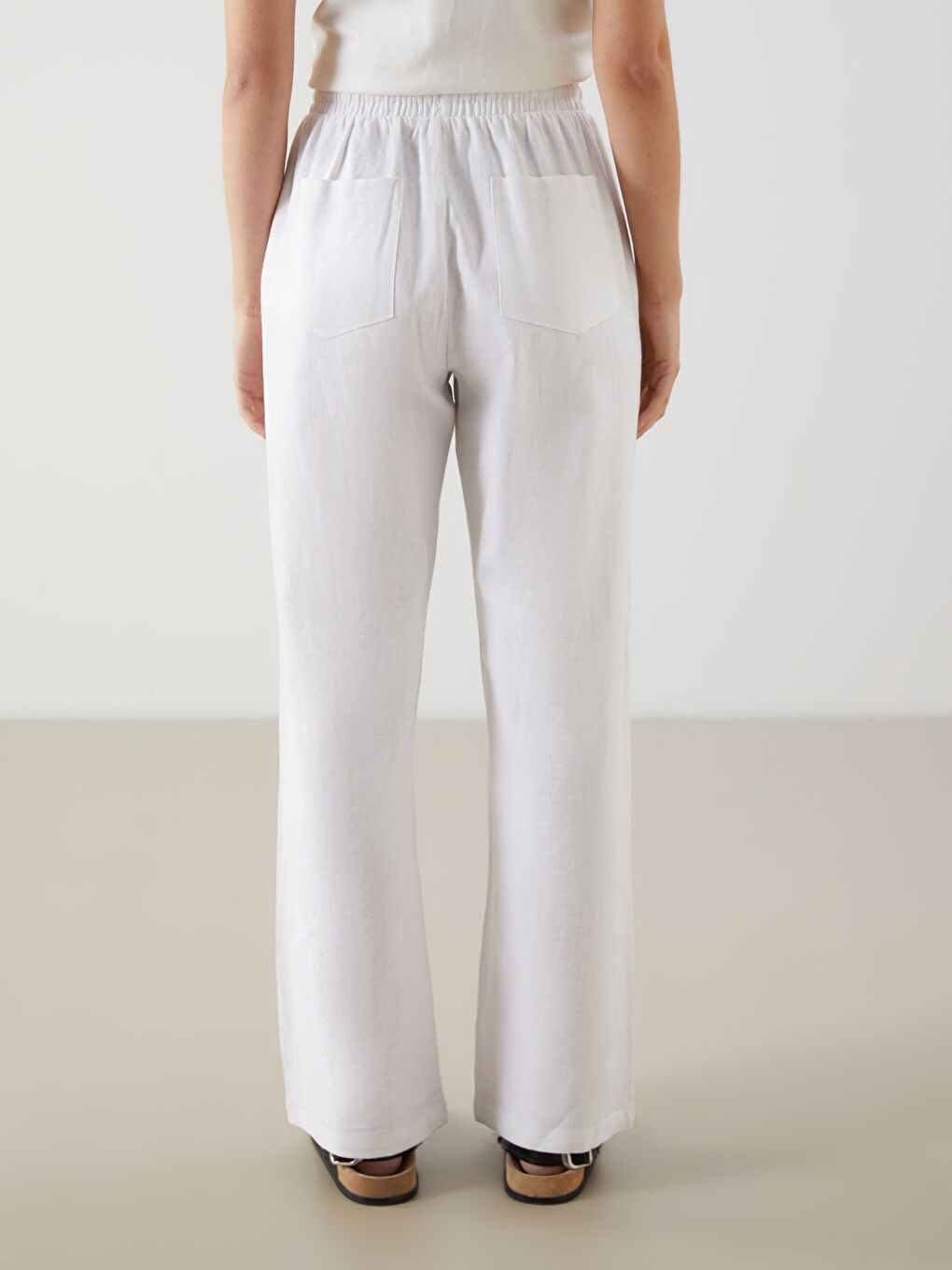 Women's Elastic Waist Linen Blend Trousers -S5DL51Z8-Q6K