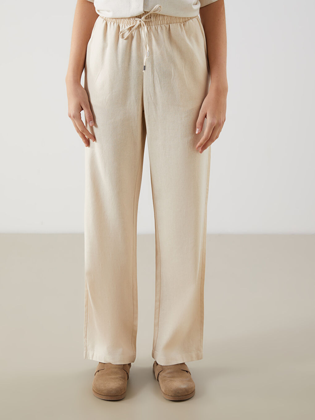 Women's Elastic Waist Linen Blend Trousers -S5DL51Z8-VHM