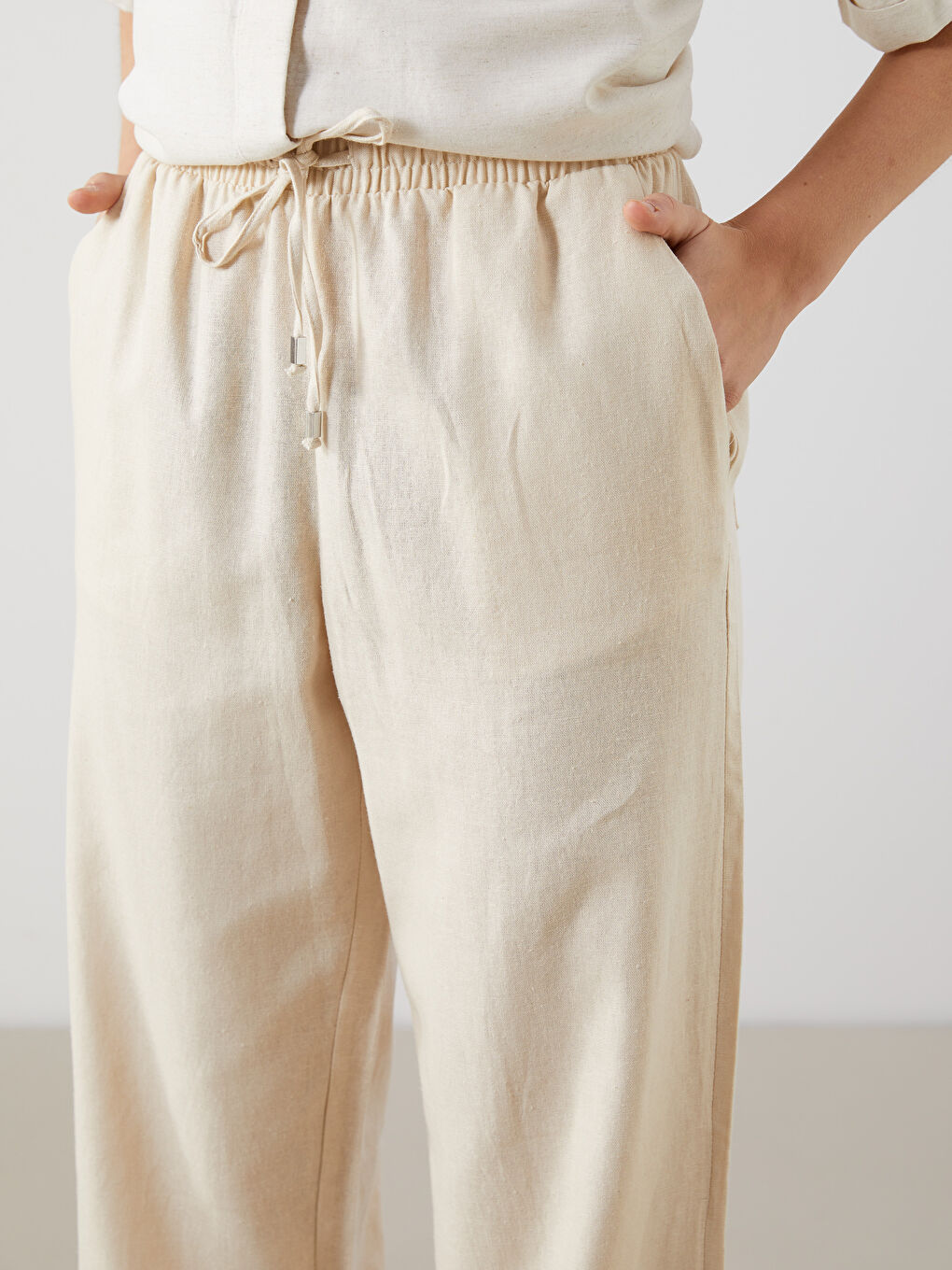 Women's Elastic Waist Linen Blend Trousers -S5DL51Z8-VHM