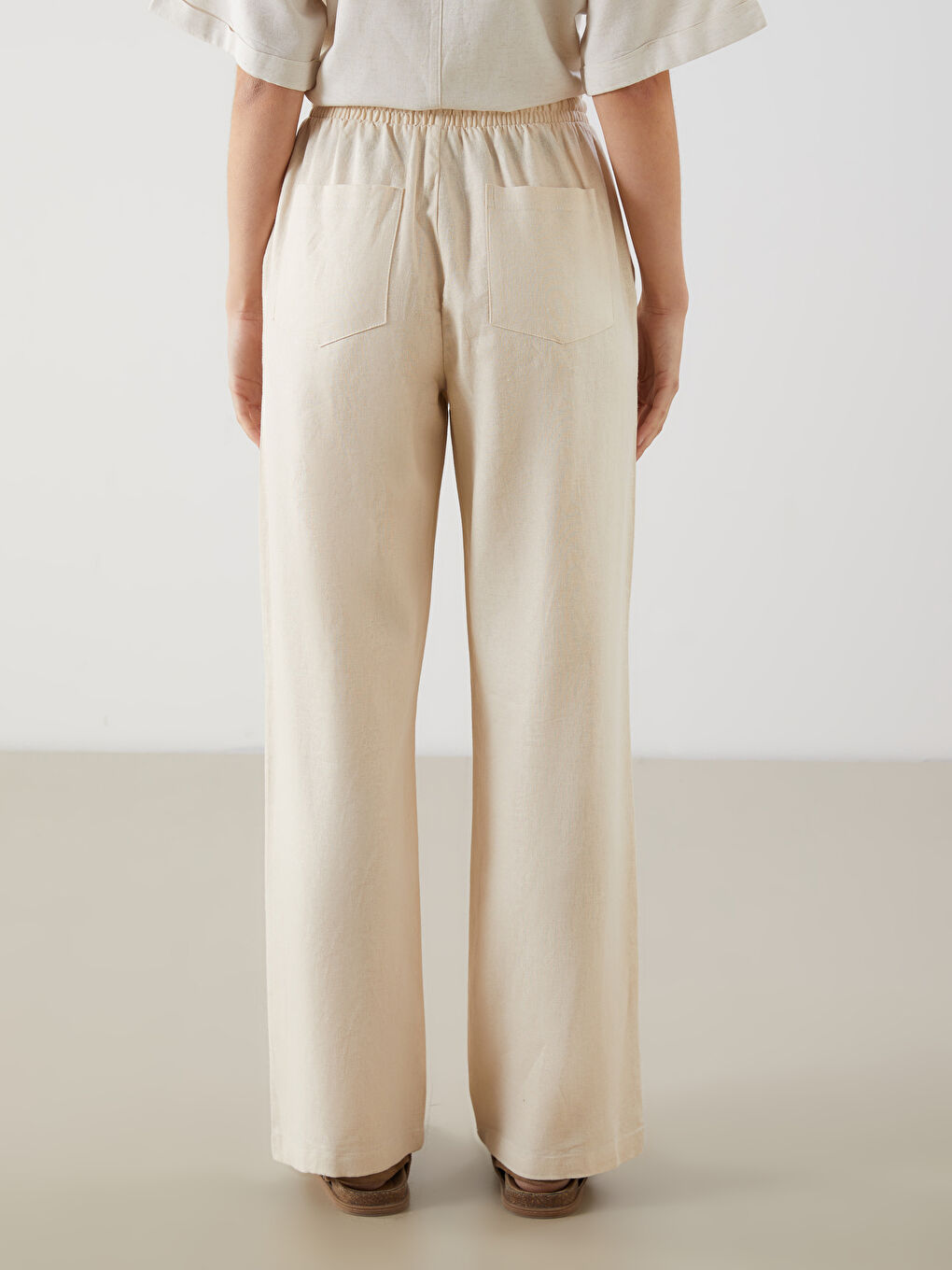 Women's Elastic Waist Linen Blend Trousers -S5DL51Z8-VHM