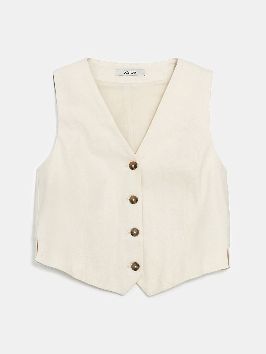 V Neck Buttoned Women's Linen Blend Waistcoat -S5DL54Z8-VHM