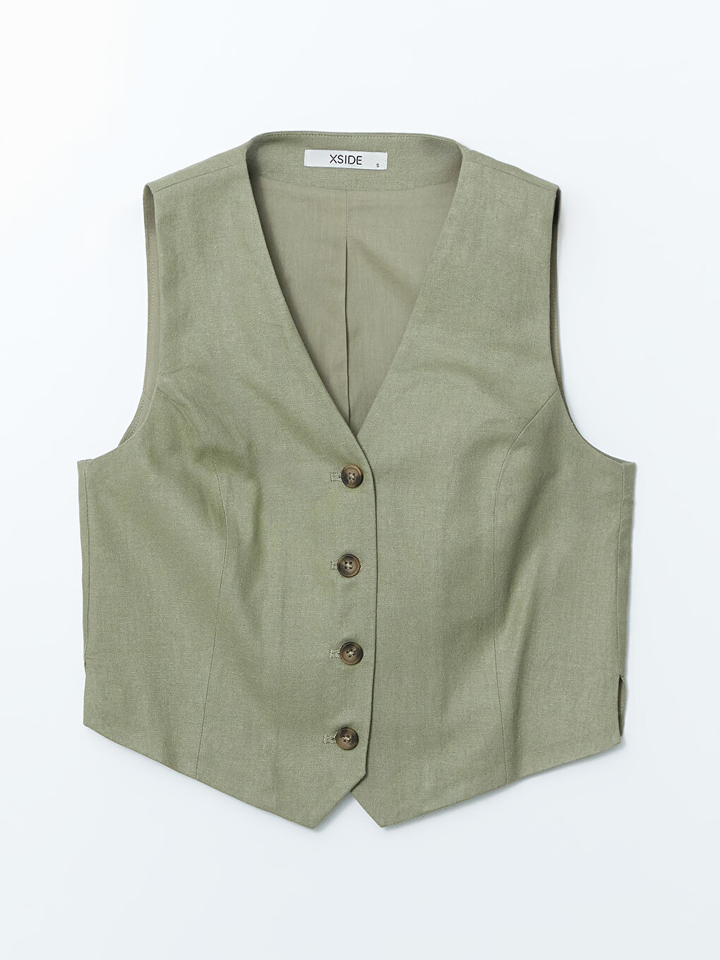 V Neck Buttoned Women's Linen Blend Waistcoat -S5DL54Z8-CZE