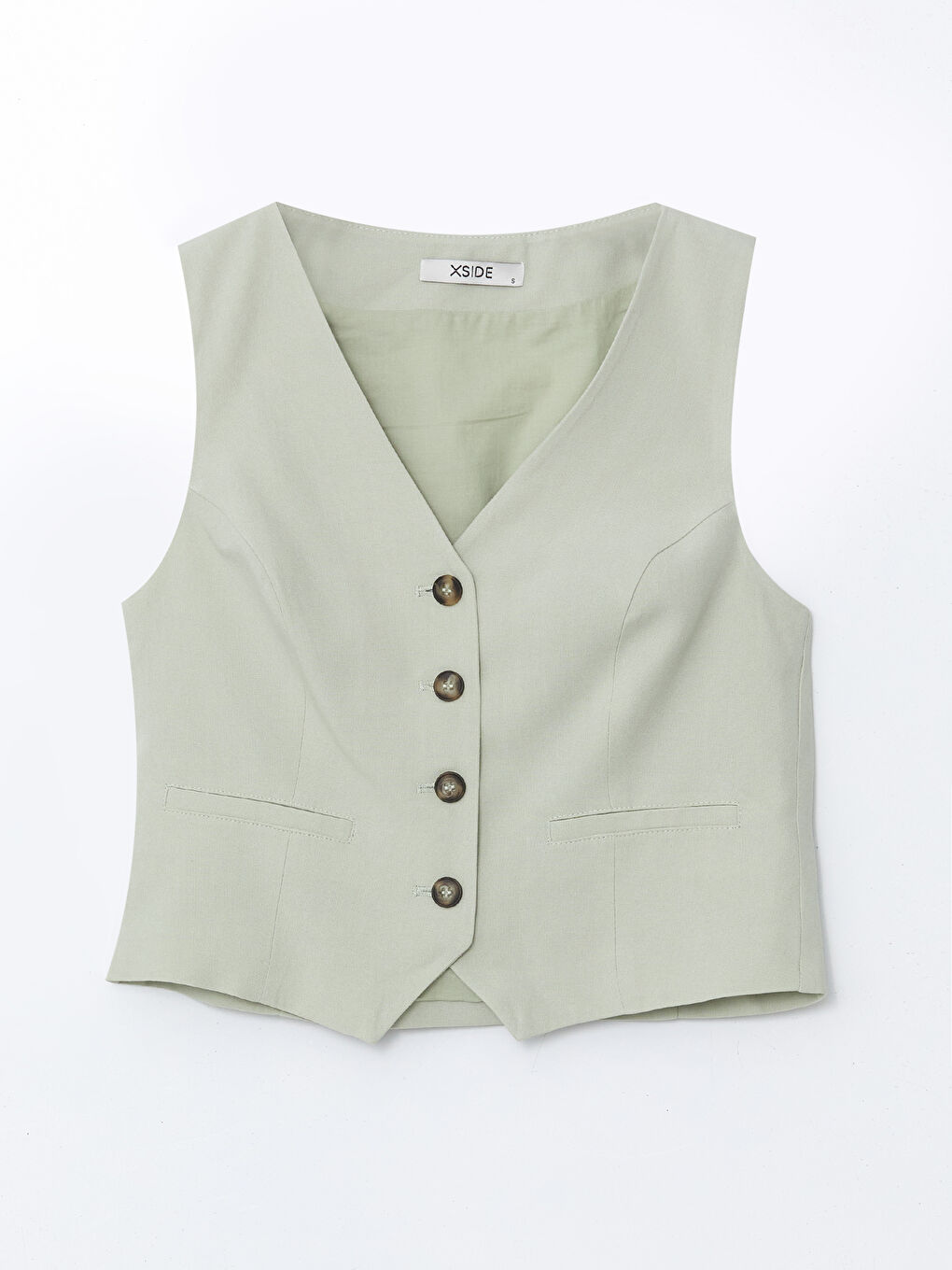 V-Neck Linen Blend Women's Classic Waistcoat -S5DL55Z8-VKZ