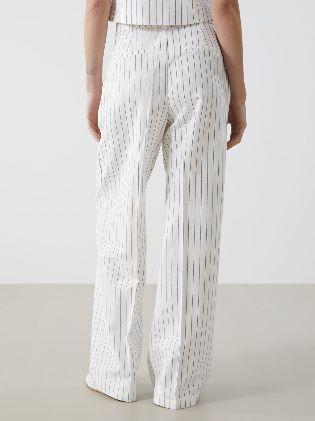 Loose Fit Striped Linen Blend Women's Trousers -S5DL57Z8-R9J