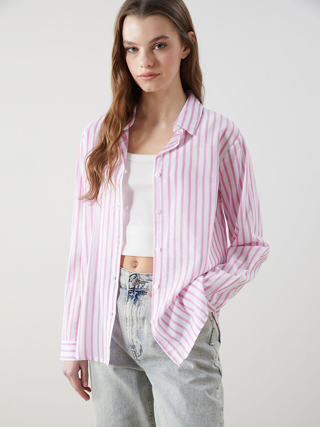 Loose Fit Striped Poplin Women's Shirt -S5DL58Z8-LHK