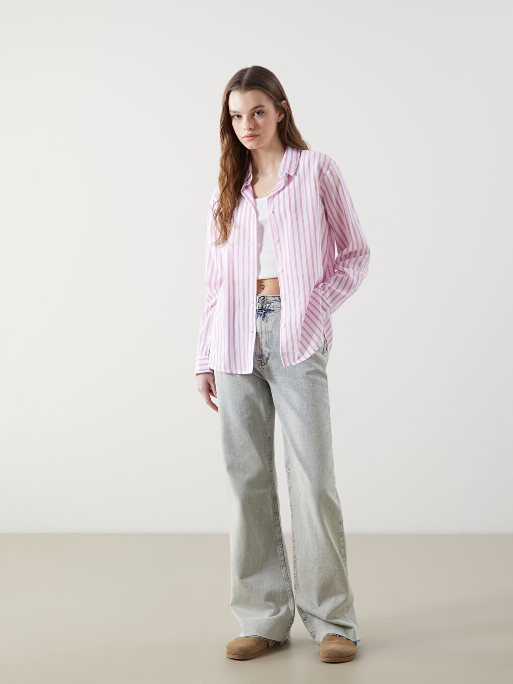 Loose Fit Striped Poplin Women's Shirt -S5DL58Z8-LHK