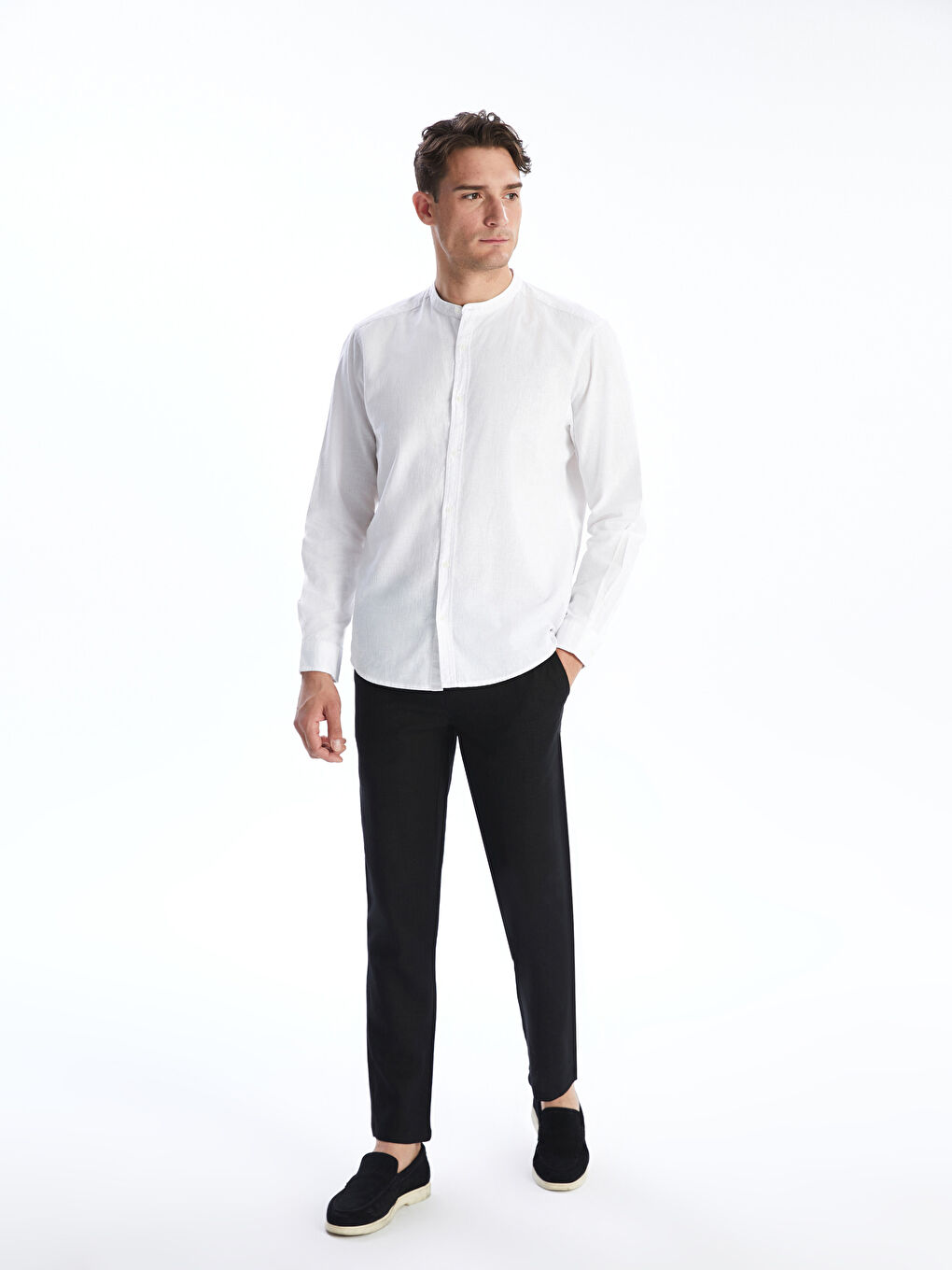 Regular Fit Long Sleeve Linen Blend Men's Shirt -S5DL95Z8-Q6K