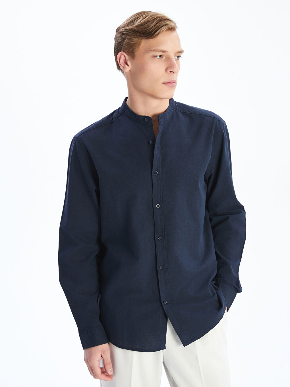 Regular Fit Long Sleeve Linen Blend Men's Shirt -S5DL95Z8-RFH