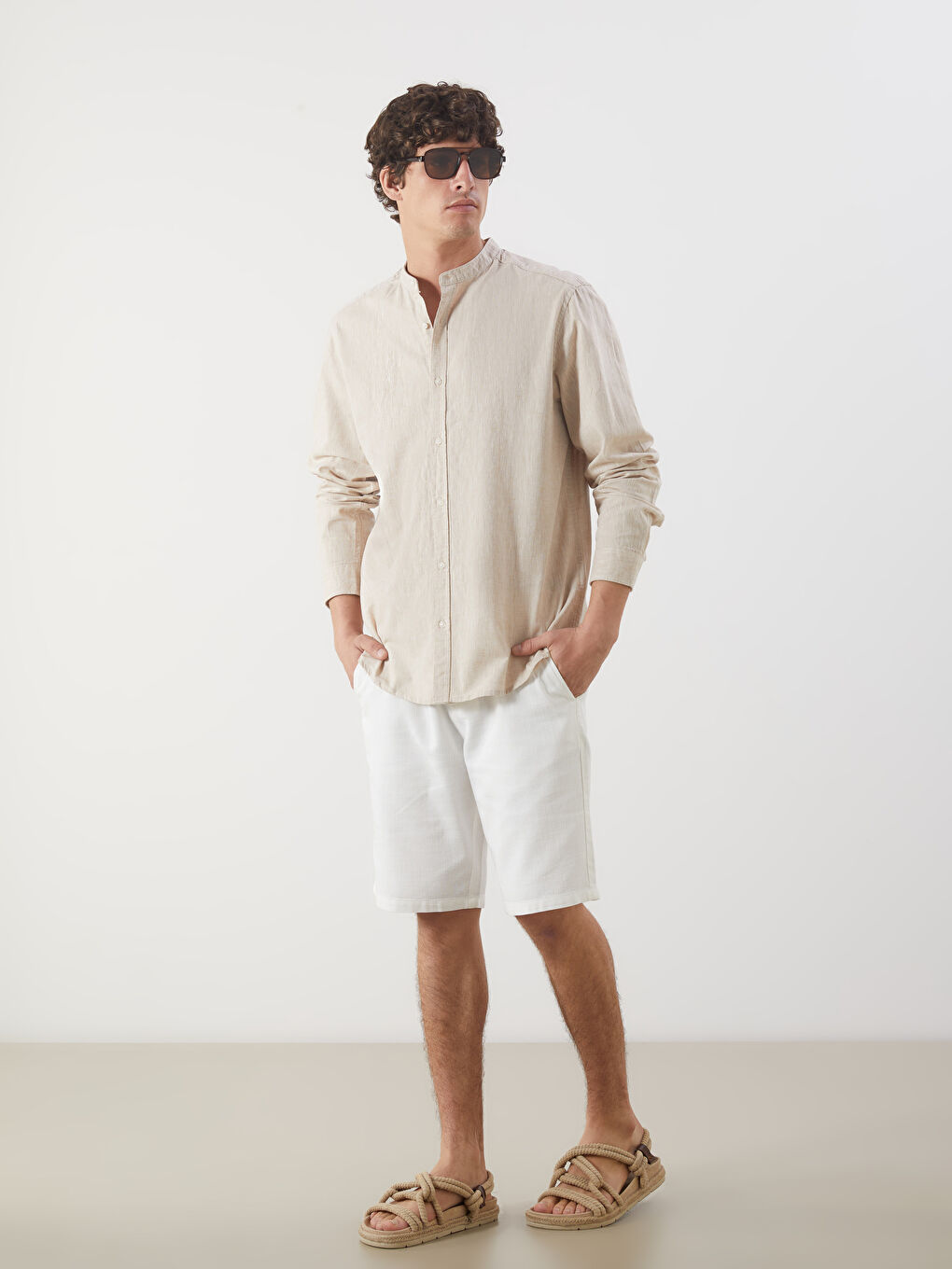 Regular Fit Long Sleeve Linen Blend Men's Shirt -S5DL95Z8-V41
