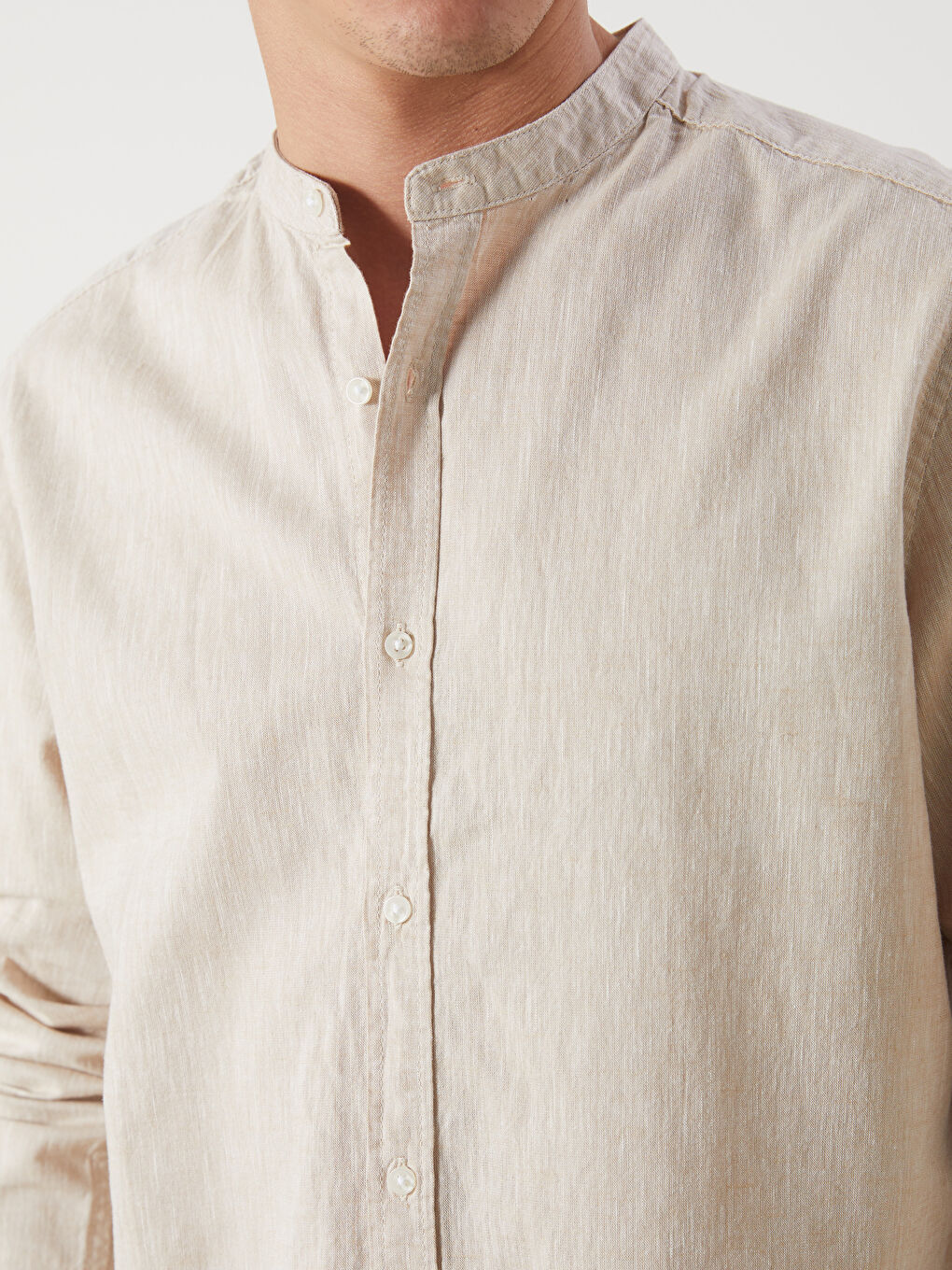 Regular Fit Long Sleeve Linen Blend Men's Shirt -S5DL95Z8-V41