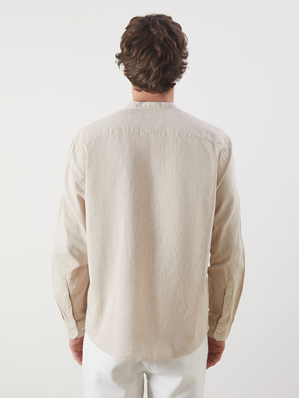 Regular Fit Long Sleeve Linen Blend Men's Shirt -S5DL95Z8-V41