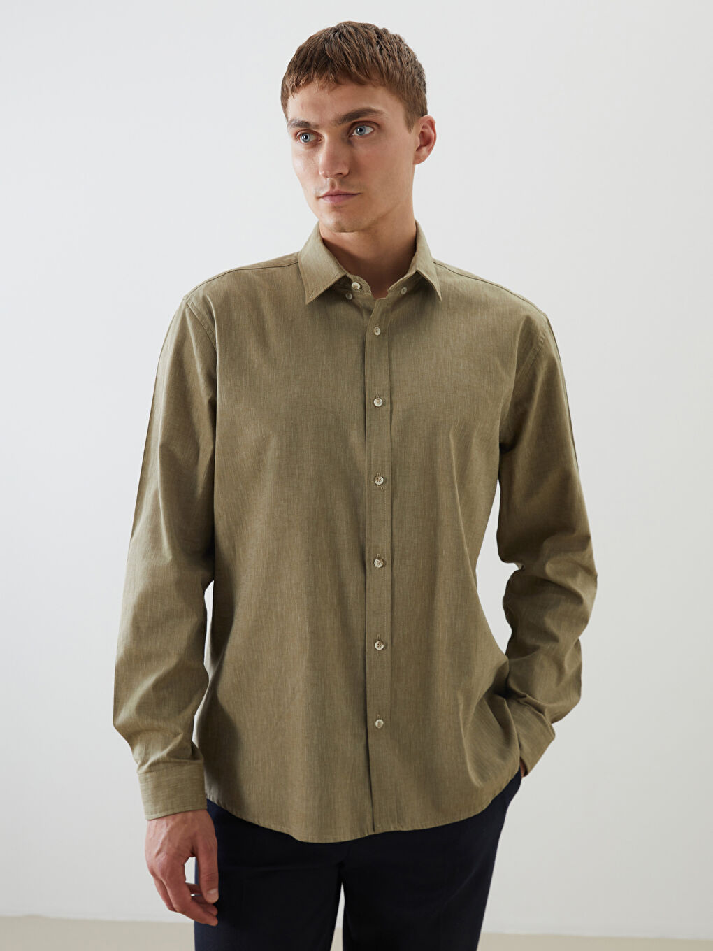 Regular Fit Long Sleeve Linen Blend Men's Shirt -S5DL95Z8-DYG