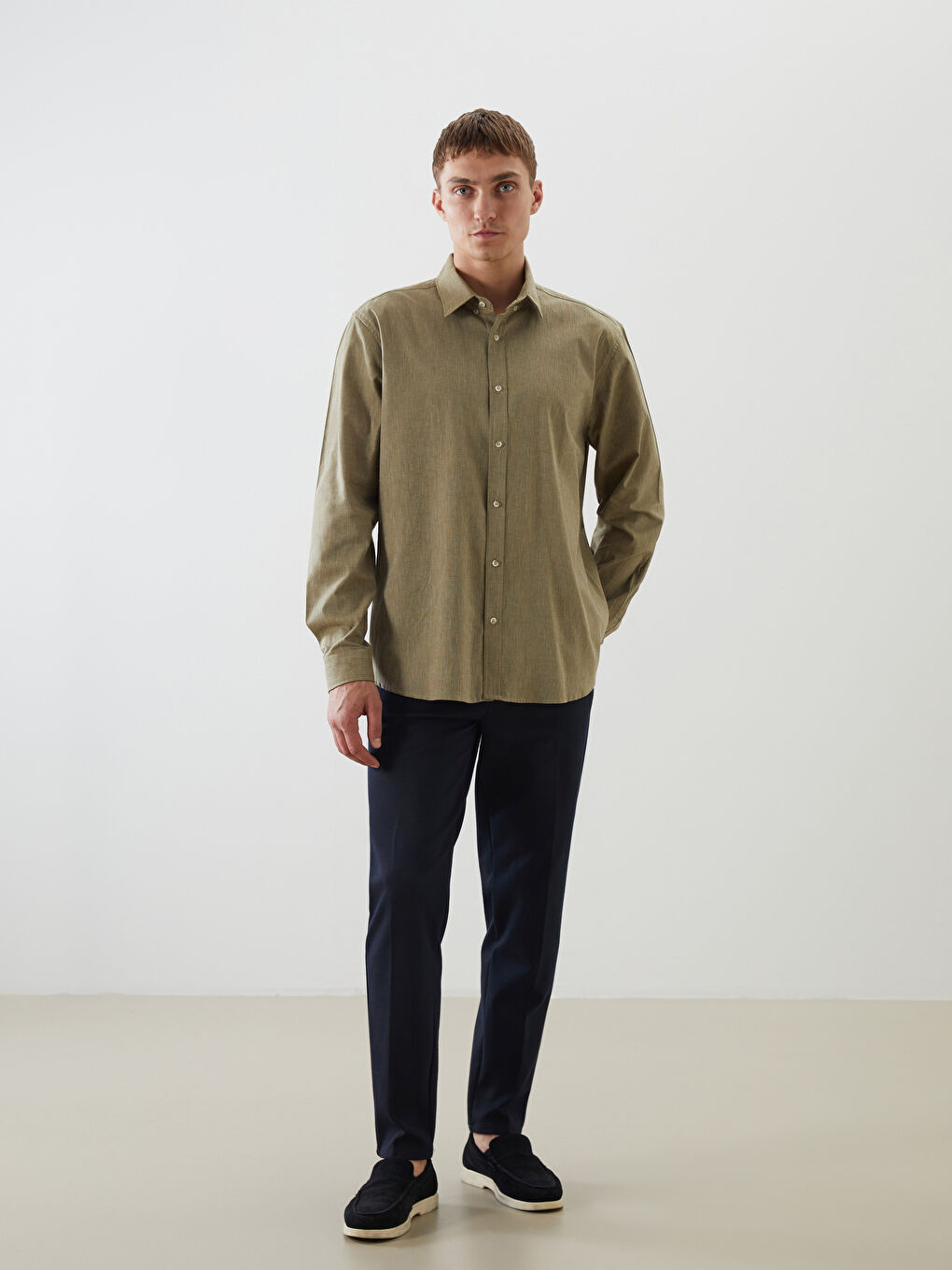 Regular Fit Long Sleeve Linen Blend Men's Shirt -S5DL95Z8-DYG