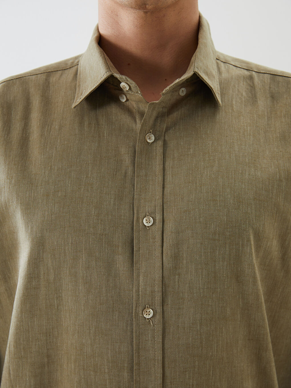 Regular Fit Long Sleeve Linen Blend Men's Shirt -S5DL95Z8-DYG